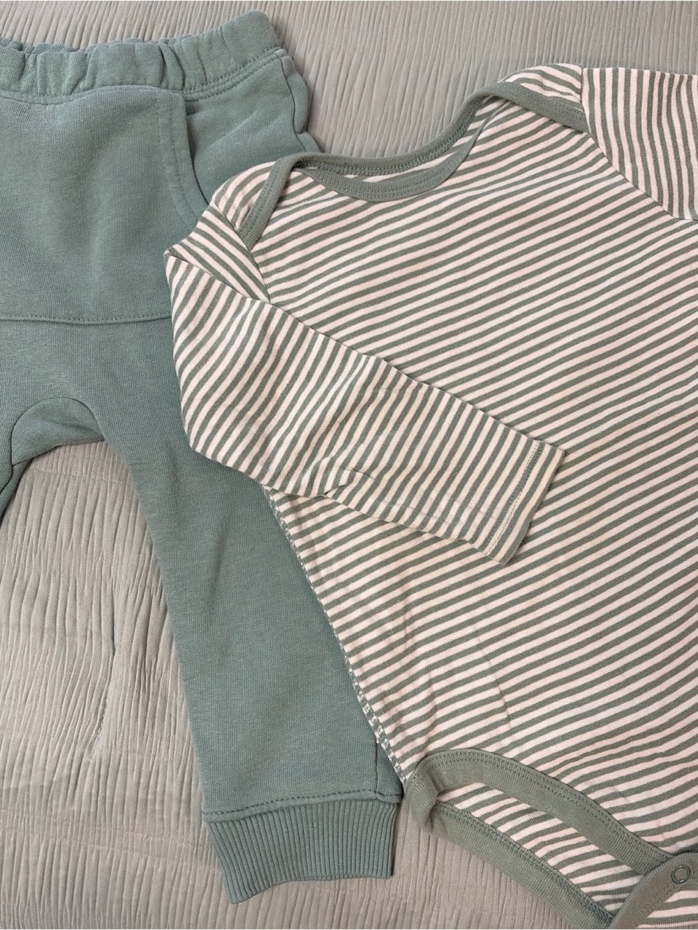 Sage Green Striped Baby Pajama Matching Set